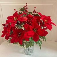 Bouquet de Poinsettias Artificiels de Noël Têtes de Fleurs en Velours Aiguilles de Pin Ornements de Noël Style Européen et Américain