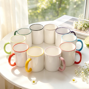 Wholesale Sublimation Blank Ceramic Mug Series 11oz 15oz Inner Color Rim Handle Glitter Marble Color Changing Cup for Heat <b>Press</b> - Product Image 2