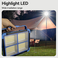 Projecteur solaire LED avec ventilateur, 5 modes d'éclairage, 3 vitesses de ventilation, étanche, recharge USB, batterie 8000 mAh pour camping, pêche, marché, stand
