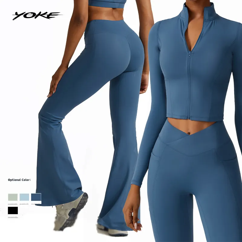 YOKE Long Sleeve Sportswear Mulheres Suit Fitness Seamless Sports Suit Workout Roupas Treino Esportes Outfit Ginásio Vestuário