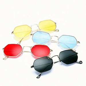 Gafas de Sol Hexagonales Vintage al por Mayor para Hombre y Mujer, Lentes Azules y Rosas, Protección UV400, Montura Metálica Poligonal - Product Image 3