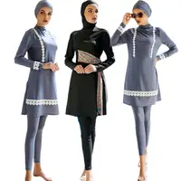 2022 Phụ Nữ Hồi Giáo Áo Tắm Burkinis Khiêm Tốn Quần Áo Hồi Giáo Dài Tay Áo Hồi Giáo Hijab Tops Quần 3 Cái Full Bìa Đồ Bơi