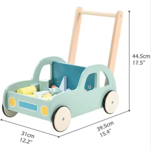 Poussette multifonctionnelle en <span class=keywords><strong>bois</strong></span> massif pour tout-petits, trotteur pour bébé avec blocs de construction éducatifs - Product Image 3