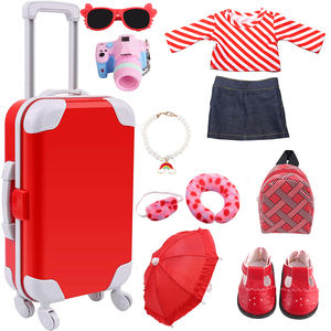 Ensemble de voyage pour poupée américaine de 18 pouces, <span class=keywords><strong>valise</strong></span> en PVC avec vêtements de poupée, accessoires, appareil photo, coussin de voyage - pour filles - Product Image 5