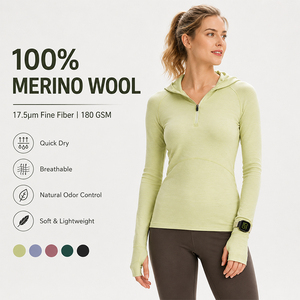 Sudadera con capucha de lana para mujer, manga larga, media cremallera, para deportes al aire libre, con logo personalizado, premium, cálida, suave, transpirable, para senderismo y running - Product Image 1