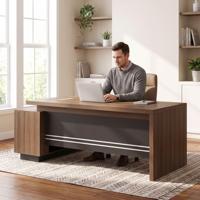 Escritorio ejecutivo moderno en forma de L de melamina y madera con mesa auxiliar para muebles de oficina de empresa