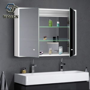 Armoire <span class=keywords><strong>de</strong></span> salle <span class=keywords><strong>de</strong></span> bain LED minimaliste moderne avec 3 portes et commande tactile pour coiffeuse, hôtel, salle <span class=keywords><strong>de</strong></span> maquillage, chambre à coucher - Vente en gros - Product Image 1