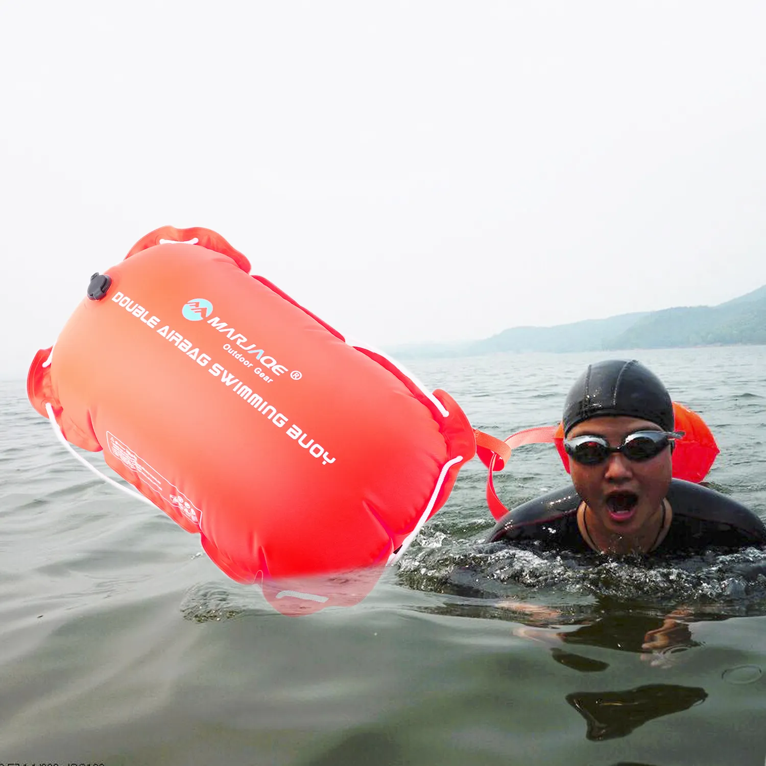 Marjaqe Trong Kho Màu Cam Bơi Float Chất Lượng Cao Đôi Túi Khí An Toàn Lấy Dây Bơi Phao