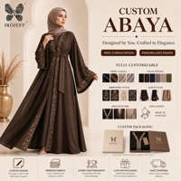Abaya personnalisée marron chocolat, robe ouverte sur le devant, broderie florale dorée, taille cintrée, style Dubaï, fournisseur en gros OEM