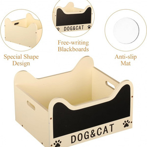 Boîte de rangement en bois pour jouets de chien avec tableau noir, boîte de rangement carrée pour jouets de chat et de chien, panier de rangement en bois pour animaux de compagnie - Product Image 4