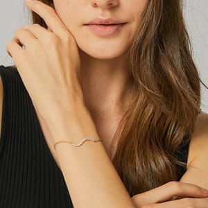 New Arrival Brass Alloy Chain Link Bracelet Bohemian Minimalist Design Zircon Wave <b>Charm</b> 18k PVD Gold Plated Classic Anniversary - Product Image 2