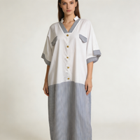 Robe chemise patchwork rayée blanche pour femme, col en V, boutonnée, coupe ample, longue robe maxi, robe décontractée d'été