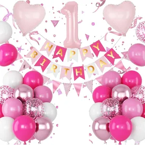 <span class=keywords><strong>Set</strong></span> per Festa di <span class=keywords><strong>Compleanno</strong></span> Rosa Transfrontaliera con Striscione, Palloncino Numero 32 Pollici e Palloncini in Lattice per Primo <span class=keywords><strong>Compleanno</strong></span> di <span class=keywords><strong>Bambina</strong></span> - Product Image 1