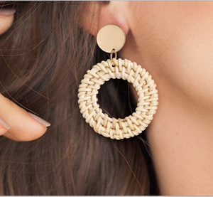 Hoa Tai Mặt Dây Chuyền Hình Hoa Sen & Hình Tròn Bằng Mây Hoa Tai Dệt Rơm Boho Hoa Tai Treo Lủng Lẳng Làm Bằng Tay - Product Image 6