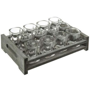 Hot bán Glass Đảng máy chủ 12 Shot Glass Đảng máy chủ với cổ điển màu xám khay gỗ - Product Image 4