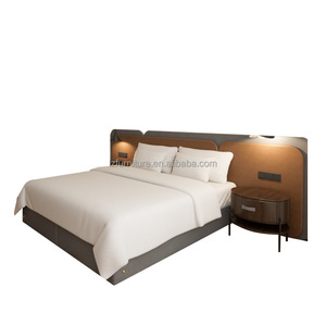 Ensemble de chambre double pour hôtel : 2 lits simples en MDF avec tête de lit en tissu et table de chevet assortie pour chambre d'hôtes 3 étoiles - Product Image 2
