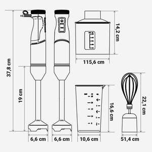 Batidora de Mano UNIVERSALBLUE 700W Twisty-Total 7070X Negra de Acero Inoxidable con Carcasa de Aluminio, Recipiente de Vidrio y Función de Calentamiento - Product Image 3