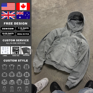 Sweat à capuche zippé de luxe OEM personnalisé pour homme, coupe structurée, en coton épais 500 GSM, délavage acide, style streetwear - Product Image 2