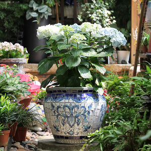 Mediterranean Blue Painted <b>Ceramic</b> Mosaic Flower <b>Pot</b> Tabletop Floor Garden Planter - Product Image 4