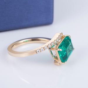 Anillo de Esmeralda Cuadrada con Moissanita de Corte Redondo DEF, Joyería de Moda para Mujer, Oro de 18k, MS-611 - Product Image 2