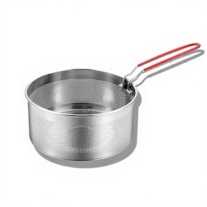 Passoire en acier inoxydable avec poignée rouge, tamis à mailles perforées, panier de drainage de cuisine - Product Image 1
