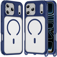 Casing Ponsel Magnetik Matte Anti Benturan 2 in 1 TPU+PC Desain Berlian dengan Lubang Lanyard Lepas Pasang untuk iPhone 18