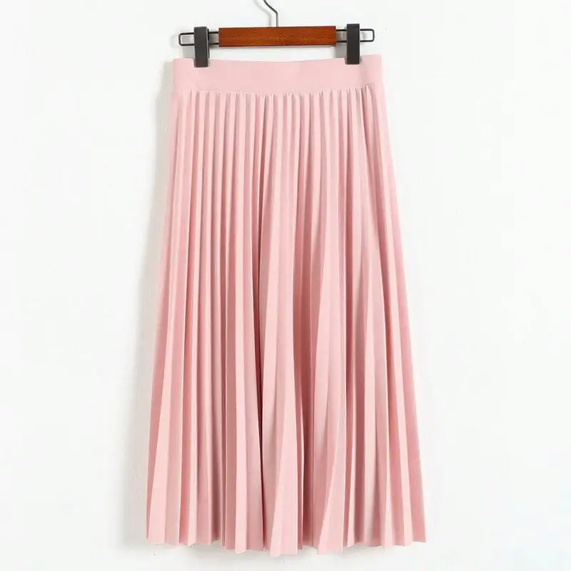 Crinkle Cotton Blend Women Girl Skirts Spring Elastic Waist Fold Slim Skirt Pleated Department Summer Pink Gray Black Download
