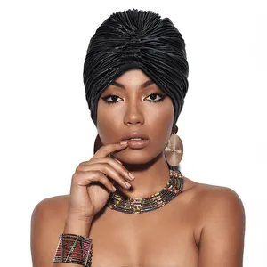 Women Turban African Pattern Headwrap Pre-Tied Bonnet Knot Beanie Cap Headwrap Hat Muslim Thin Hijab Turban