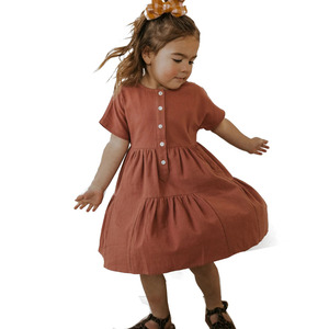 Grazioso abito di mussola Casual a maniche corte con bottoni solari con stampa formale vestito modello per bambini - Product Image 4