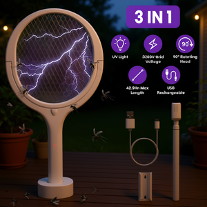 Raquette anti-moustiques intelligente, longueur maximale 42,91 pouces, rechargeable par USB, tête rotative à 90 degrés, pour intérieur et extérieur - Product Image 2