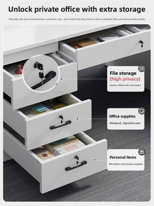 Bureau de travail moderne pour la maison, poste de travail informatique avec tiroirs et armoire, mobilier de bureau blanc - Product Image 5