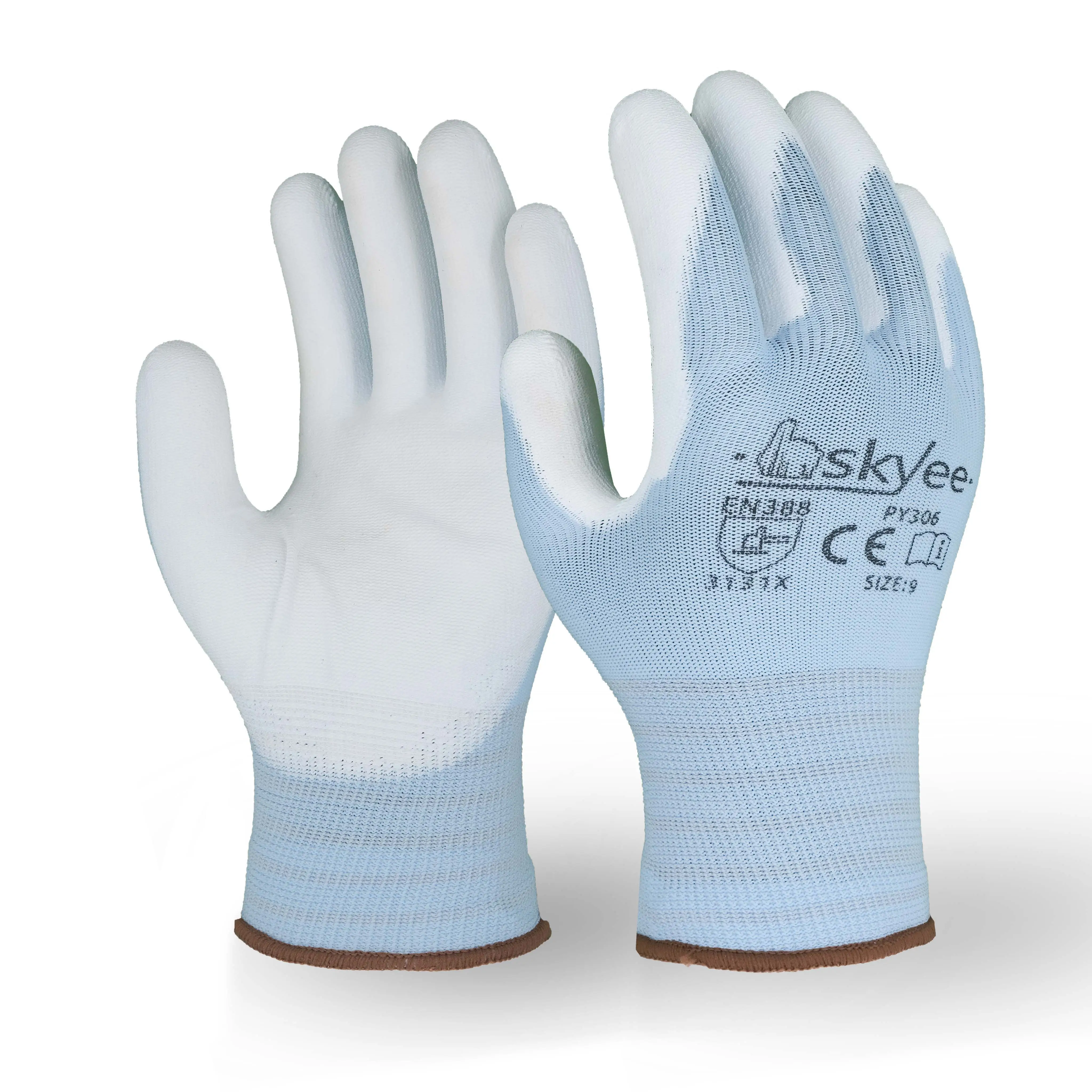 SKYEE pu enduit nylon tricoté en388 4131 anti-dérapant résistant aux coupures protection industrielle main jardin gants de travail pour la construction