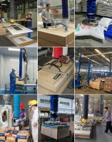 Lève-tubes pneumatique compact pour la manutention de cartons et sacs par un seul opérateur, avec rotation à 360° et capacité de charge de 100 kg