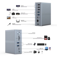 Station d'accueil USB-C 14-en-1 en alliage d'aluminium avec triple moniteur 4K 60Hz pour USB 2.0, USB 3.0, PD 100W, Ethernet Gigabit, alimentation CC 120W