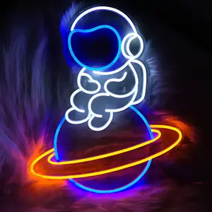 Professional Factory Silicone Acrylic Astronaut Sitting On Planet Led Neon Sign Big Neon For Home Room Bedroom Decor