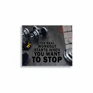 Inspiring Gym Art Deco <b>Canvas</b> Panel 'Real Workout' Quote with Weights Print Clear <b>Frame</b> Hanging Wall Decor - Product Image 2