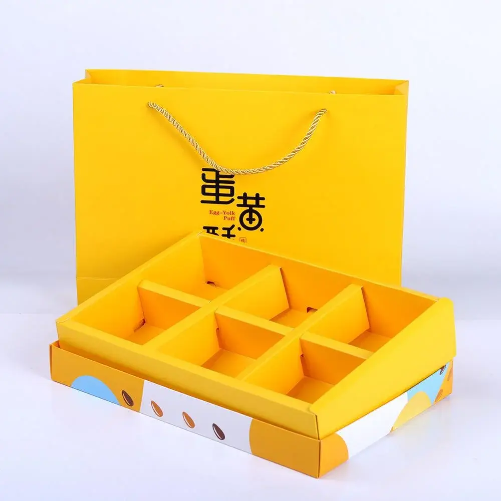 Caixa de sobremesa retangular personalizada com 4/6/8 peças, gema de ovo, embalagem para biscoitos, bolos e bolos, nova moda