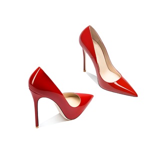 Chaussures de mariée grande taille 35-46 à bout pointu, en cuir verni, talon aiguille ultra fin de 10-12 cm, à enfiler, semelle extérieure rouge - Product Image 6