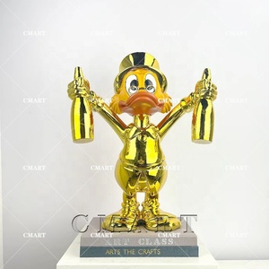 Estatua de Donald Duck con Botella de Champán, Adorno para el Hogar, Escultura Pop Art de <span class=keywords><strong>Mc</strong></span> Duck en Cromo Dorado - Product Image 4
