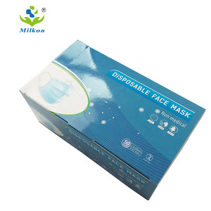 Masque facial jetable non tissé 3 couches civil, masque facial non tissé 3 plis bleu jetable, en stock - Product Image 3