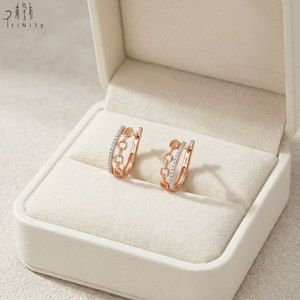 ต่างหูห่วงเพชรธรรมชาติแท้สีโรสโกลด์แท้18K ดีไซน์ทันสมัย - Product Image 1
