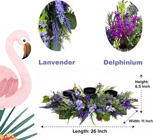 Centro de Mesa Rústico con Portavelas de Lavanda de 26 Pulgadas, Decoración Floral para Mesa con 3 Portavelas para Velas de <span class=keywords><strong>Pilar</strong></span> - Product Image 3