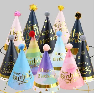 Sombrero de feliz cumpleaños para niños, decoración para fiesta de cumpleaños, sombreros de papel peludo