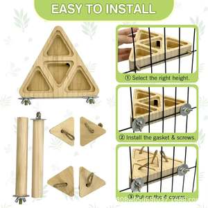 Jouet de forrage triangulaire en bois Lingyue pour oiseaux avec perchoir, couleur bois naturel, design durable - Product Image 4