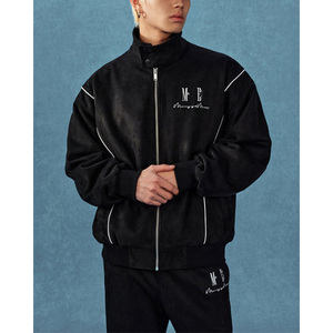 Veste en daim pour homme de haute qualité, col rabattu, ample, épaisse, imprimée, avec des patchs brodés de lettres, manches longues - Product Image 4