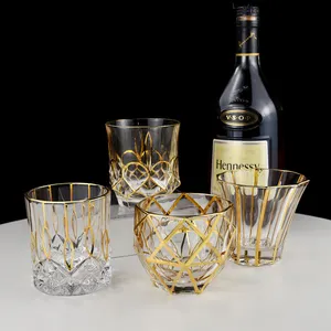 Nieuwe Goldon Lijn Hoge Kwaliteit Dikke Ouderwetse Rock Glas Whisky Tumbler Wijn Glazen Beker Voor Bruiloft En Bar Drinken
