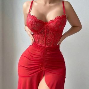 Ensemble de lingerie sexy en dentelle florale européenne et américaine, robe deux pièces florale, string à taille élastique, pyjama transparent pour femmes - Product Image 1