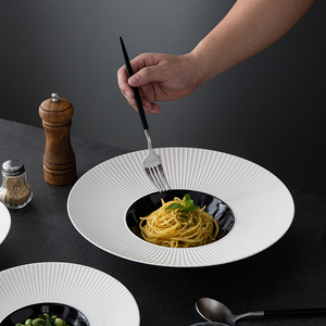 Plato de cena de <span class=keywords><strong>porcelana</strong></span> blanca y negra restaurante Hotel plato de sopa profunda plato de Pasta de cerámica para vajilla plato Buffet - Product Image 4
