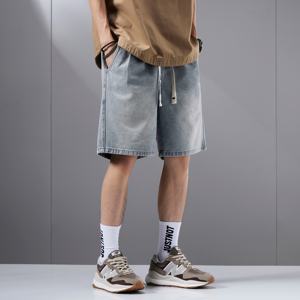 Pantalon d'été Patchwork Coton Brodé Double Genou Baggy Unisexe <span class=keywords><strong>Bermuda</strong></span> Jeans Short Pant Denim Shorts pour Hommes - Product Image 6