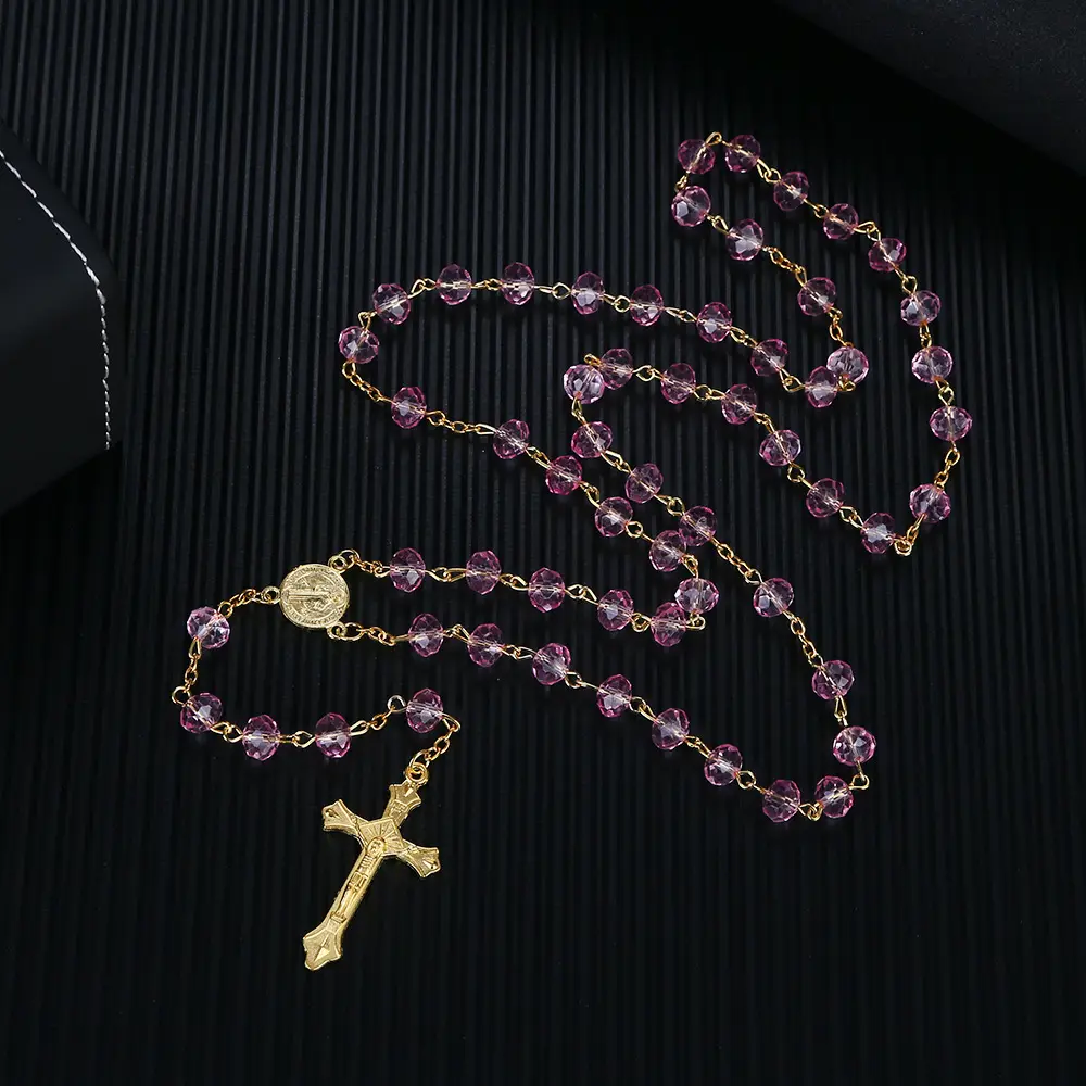 Crystal Beads Catholic Rosary Gold Plated Holy Mother Holy Land Holy Child Religious Cross Prayer Multicolor Optional Necklace